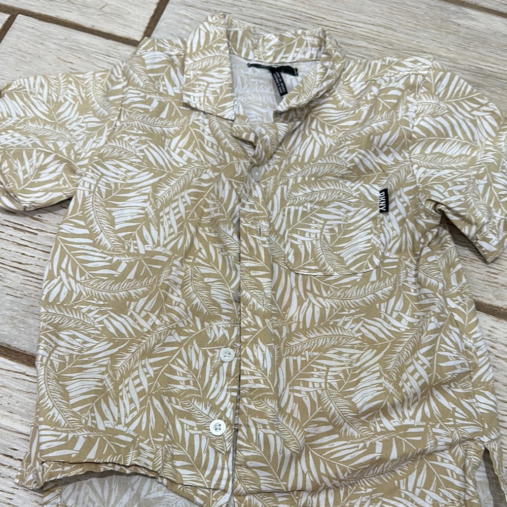DKNY Kids Beige Leaf Pattern Button Down Shirt